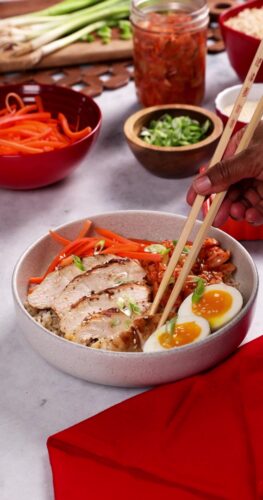 Kimchi and Grilled Chicken Rice Bowl